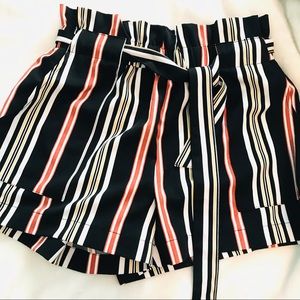 Sirens Paperbag Striped Belted Shorts Black/Orange